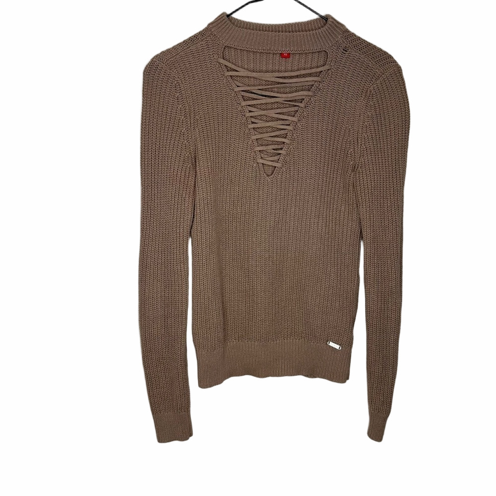 GUESS Tan Criss Cross Knit Sweater Size XSmall